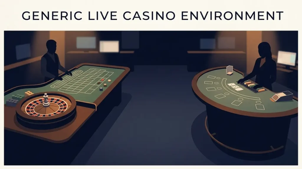 Live blackjack and roulette tables in a dealer studio setting